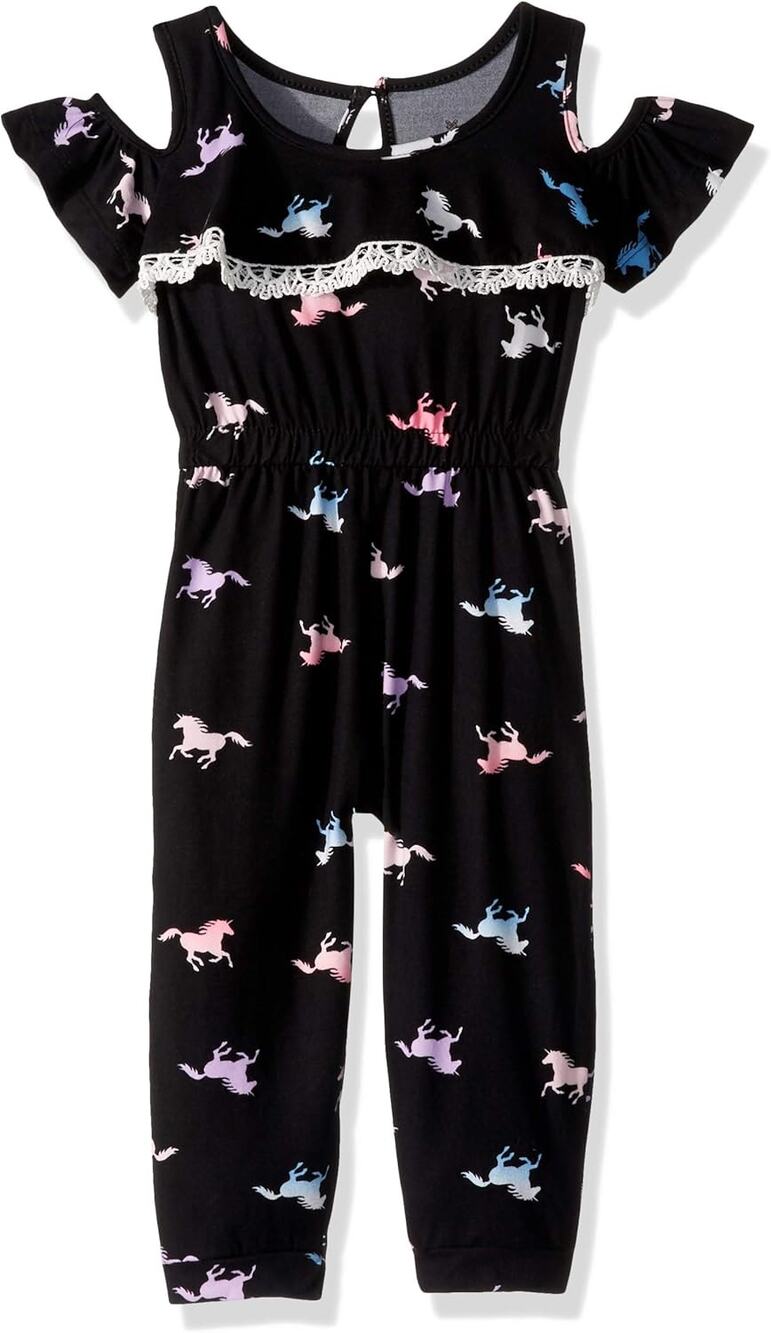 One Step Up Girls' Black Unicorn Sleeveless Jumpsuit Youth Size Small/4